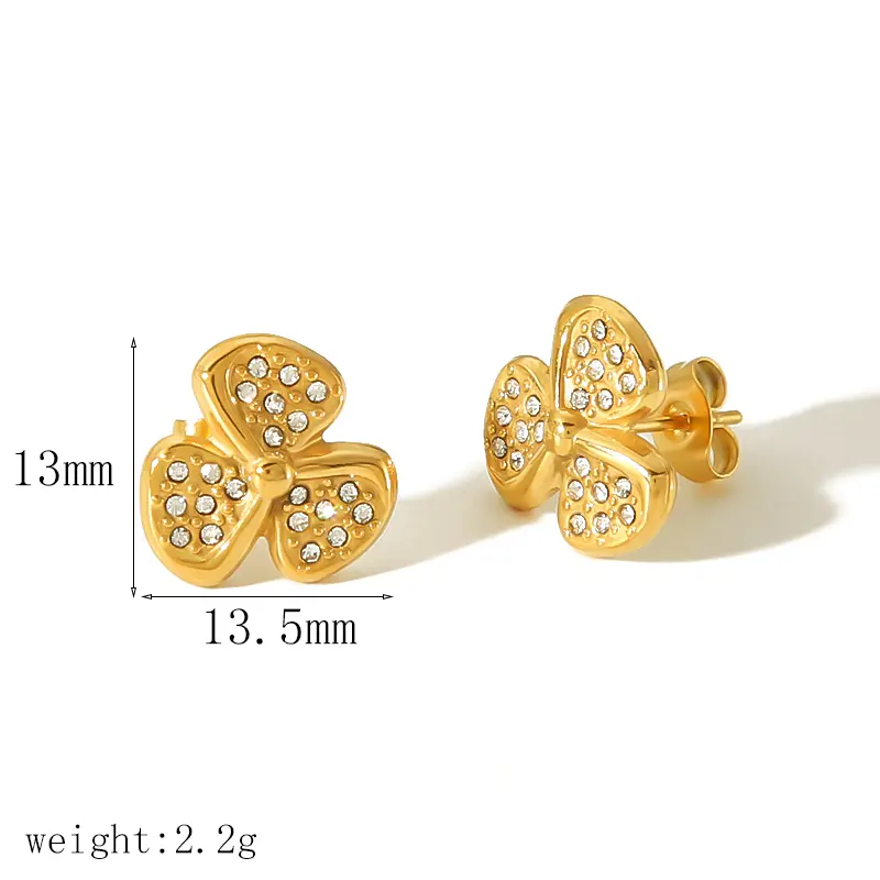 1 paar zoet simple style bloem vorm roestvrij staal 18K goud vergulde strass dames oorknopjes h5 Afbeelding2